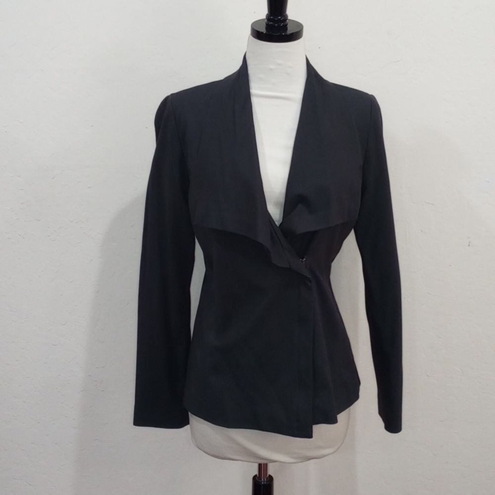 Eileen Fisher Asymmetrical Spandex Stretch Knit Moto Jacket Blazer  Charcoal -PS